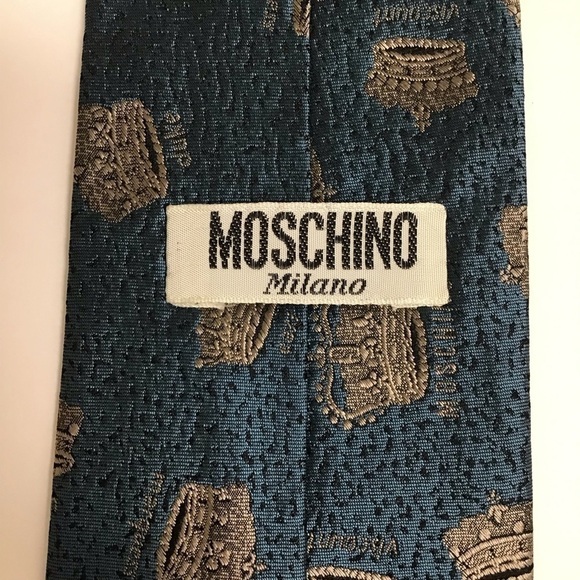 Moschino Tie Crowns 100% Silk Aqua Baron Viscount Marquess Duke Earl Vintage - Picture 5 of 15